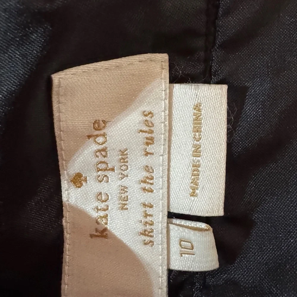 Kate Spade Black A-Line Midi Skirt Gold Bow Accent Size 10 Classic Chic EUC
